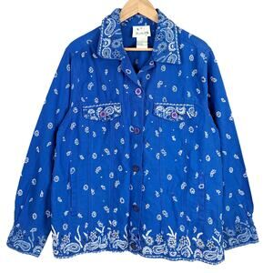 Vintage 90s Y2K Jean Denim Jacket Embroidered Paisley Retro Rhinestones Blue L